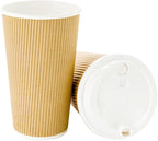 Restaurantware 16 Ounce Ripple Wall Disposable Coffee Cups, 500 Insulated Kraft Paper Tumblerss with Rolled Rim Design, Lids Sold Separately for Hot Drinks like Tea, Hot Chocolate and More