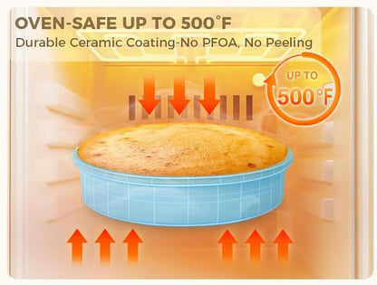 HONGBAKE 9 Inch Round Cake Pan Set of 2, Nonstick Ceramic Coating Cake Molds with Diamond Texture, Aluminized Steel Cake Pans Sets for Baking & Cheesecake, Heavy Duty & Non-Toxic (Light Blue, 2PCS)