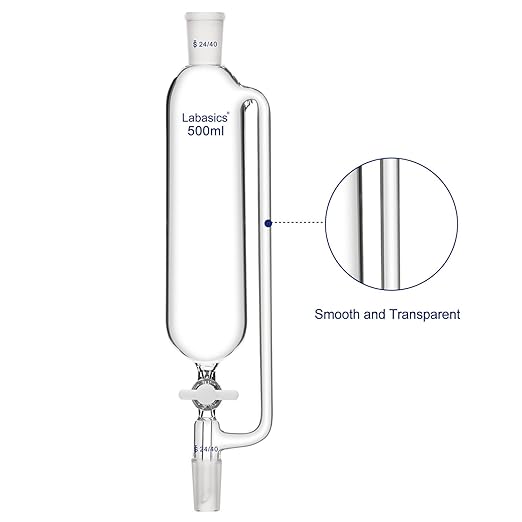 Labasics 500 ml Pressure Equalizing Addition Funnel, Borosilicate Glass Dropping Funnel 24/40 Joint with PTFE Stopcock for Laboratory