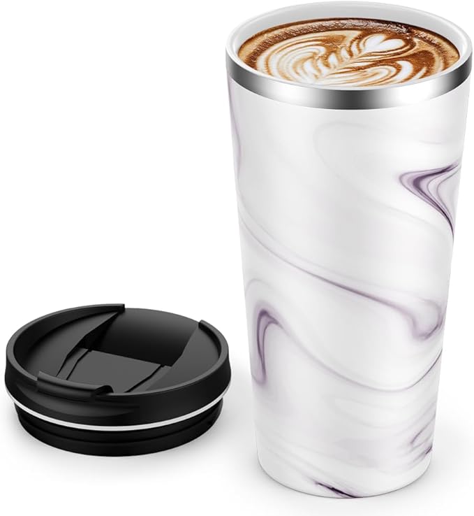 Insulated Coffee Mug with Ceramic Coating, 18oz Travel Mug with Leak-proof Lid, Vacuum Double-wall Tumbler, Stainless Steel Thermal Cup for Tea, Hot Cocoa, Cold Beverage, Ice Drinks
