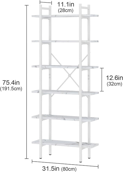 Bookshelf 6 Tiers White Wooden Storage Shelf, Modern Open Display Storage - Image 2
