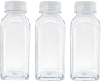 3 Pcs 8 Ounce Plastic Juice Bottles, Reusable Bulk Beverage Containers for Juice, Milk and Other Beverages, White lid