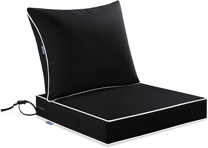 MIULEE Black Outdoor Seat Cushion 22x22 Inch Waterproof & 3 Year Fade Resistant by MIULEE