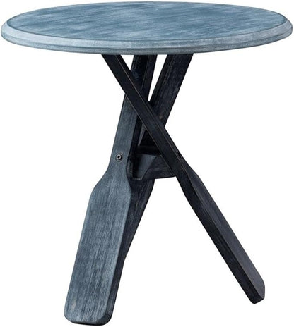 Pemberly Row Coastal Wood Side Table, Distressed Blue Finish, Tripod Base by PEMBERLYROW