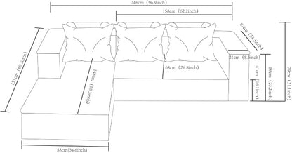 96" Cloud Sectional Couch, Modern Modular Sectional Sofa - Image 2