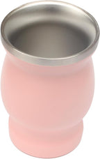 Beruth Bombilla Yerba Mate Gourd, 8oz Stainless Steel Tea Cup Set with a Multifunctional Lid, Two Straws and Cleaning Brushes, Double Walled Coffee Mug Heat Insulation Anti Scalding （Peachy Pink）
