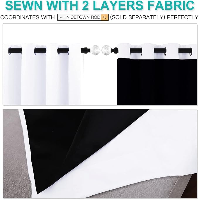 NICETOWN White 100% Blackout Lined Curtains, 2 Thick Layers Completely Blackout - Image 5