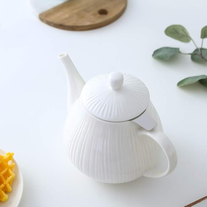 KOOV Ceramic Teapot with Infuser, 40 ounce Tea Pot with Infuser for Loose Tea, Large Enough For 6 Cups, Tea Kettles, Non-Electric (Cream)