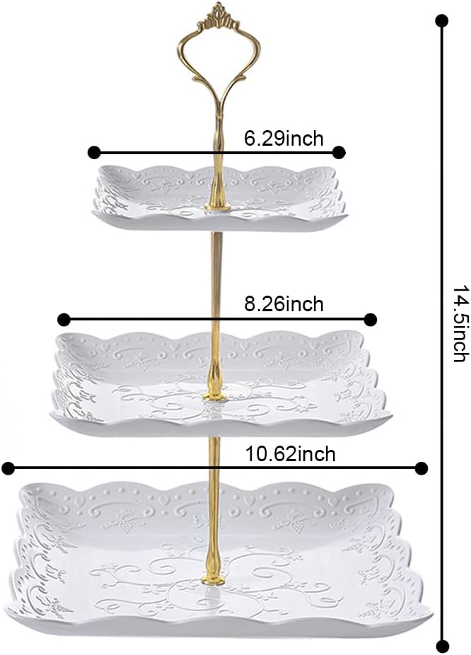 ShellKingdom 2 Pack Cupcake Stand, 3 Tier Serving Tray Cupcake Dessert Candy Fruit Display Holder for Wedding, Christmas, Baby Shower Birthday Tea Party (Square)