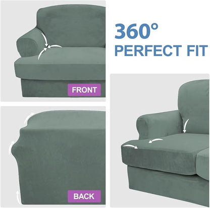 CUCRAF T Cushion Sofa Cover 3 Piece Loveseat Slipcovers, Soft Thick Velvet - Image 6