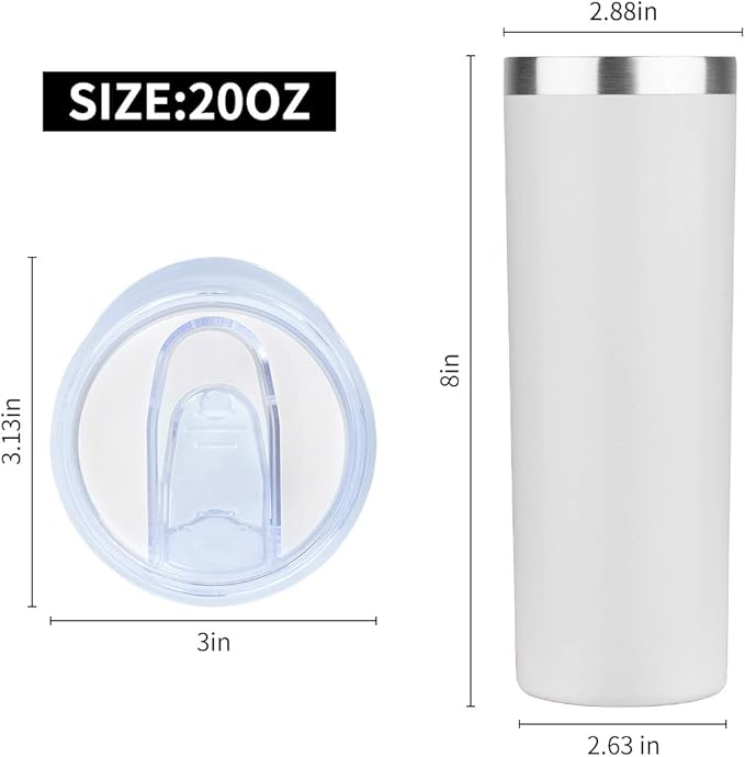 HASLE OUTFITTERS 20 oz Skinny Tumblers Bulk Set, Stainless Steel Insulated Slim Tumblers with Lids, Reusable Double Wall Travel Coffee Mugs, Durable Powder Coated Travel Water Cups(White, 4)