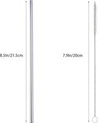 10 Pcs Stainless Steel Straws, Reusable Drinking Straws, Straight Metal Straw Sets with 2 Pcs Cleaning Brushes (8.5 Inch, Silver)