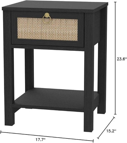 SICOTAS Rattan Nightstand, Rattan Decor Drawer - Image 2