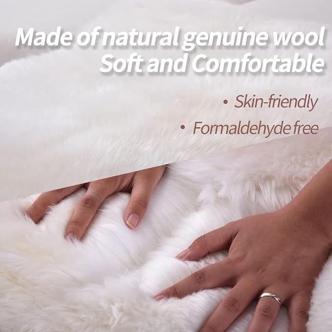 IRIWOOL Premium Genuine Fur Sheepskin Rug Real Australia Sheepskin Natural - Image 5