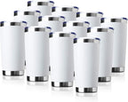 20oz Tumbler Bulk Stainless Steel Vacuum Insulated Tumblers with Lid Double Wall Travel Mug, Durable Powder Coated Coffee Cup, Suitable for Ice Drinks and Hot Beverage (White 12pack)