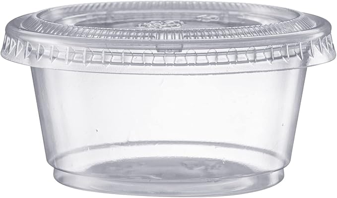 Pantry Value [2 oz. - 200 Count Clear Disposable Plastic Portion Cups with Lids - Small Plastic Condiment Containers for Sauce, Salad Dressings & Portion Control