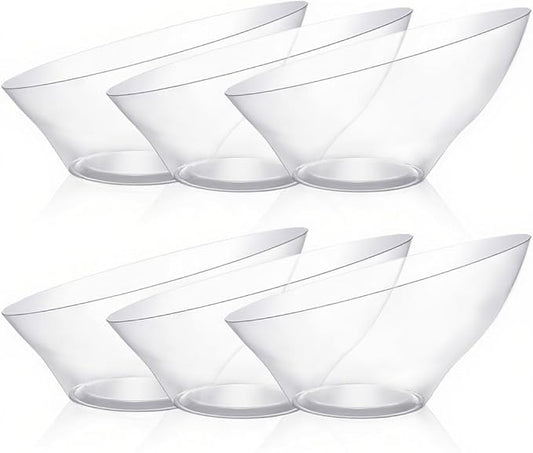 BESTVIP 54oz Clear Plastic Serving Bowls for Party - 12 Pack Angled Disposable Serving Bowls, Party for Chips, Snacks, Fruit, Salad - Bowls for Parties, Daily Use, Catering, Christmas
