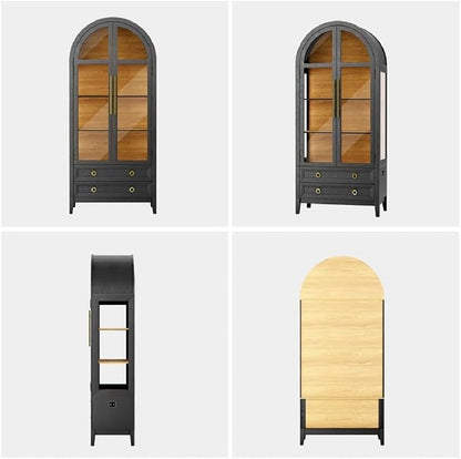 Arched Curio Cabinet with Glass Doors, 4-Tier Display Cabinet with 2 Drawers - Image 9