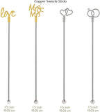 4Pcs Cocktail Stirrers Swizzle Sticks Stainless Steel 7.3" Coffee Stir Sticks with Gold Mr & Mrs,LOVE Shape, for Mixing Cocktail Metal Stir Sticks for Coffee Bar