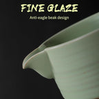 Matcha Traditional Porcelain Tea Bowl with Pour Spout - Hand Made Porcelain with Light Green Matte Glaze - Perfectly Whisked Matcha Green Tea, 430ml/ 14.5oz