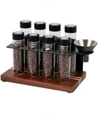 watchget Coffee Bean Storage Tubes Single Dose Coffee Bean Cellars 8 Pcs with One-way Exhaust Valve Sealed Airtight Coffee Bean Storage Jars with Hopper, Wooden Display Stand, A