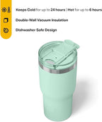 RTIC 20oz Essential Tumbler with Lid, Insulated, Stainless Steel, Metal, Double Wall Vacuum-Insulation, Ceramic Lined, Travel Cup for Iced Coffee, Tea, Hot and Cold Drink, Fresh Mint