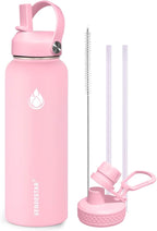 SENDESTAR Stainless Steel Water Bottle, Wide Mouth 40 oz Water Bottle with Straw Lid, Spout Lid, Double Wall Vacuum Insulated Leak Proof, Keeps Liquids Hot or Cold (Peach)