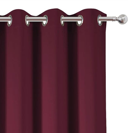 Blackout Curtains 66 x 54 Inch Long Burgundy Red Curtains Set of 2 Panels Room - Image 6