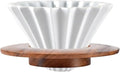 Ceramic Coffee Dripper Pour Over Coffee Maker with Wood Stand Elegant Flower Shape V60 Filter (white)