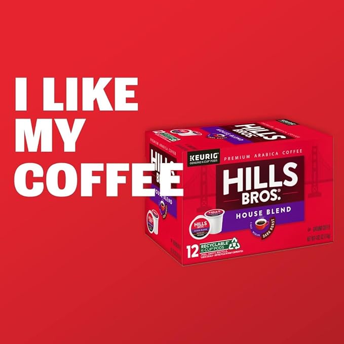 Hills Bros. House Blend Keurig K-Cup Pods for Keurig Brewers – Dark Roast Premium Arabica Blend, Kosher – 1 Pack of 12 Single Serve Pods