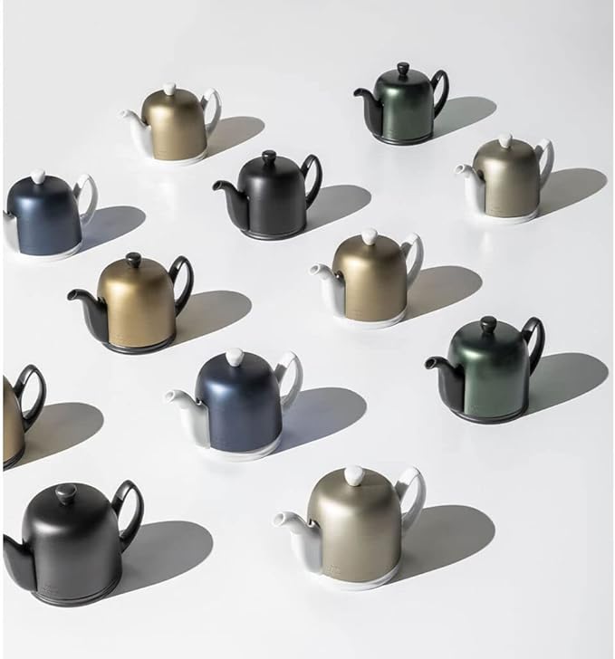 Salam Luxury French Tea Pot - Porcelain Teapot with Brushed Aluminum Cover, Ceramic Tea Kettle for Loose Tea, Removable Infuser, 6 Cup Capacity, 36oz - Aluminum