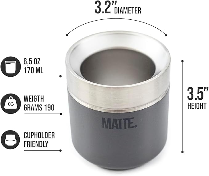 Matte 6.5 oz Yerba Mate Gourd and Bombilla Set - Includes DS Pro Box - BPA Free Yerba Mate Set Kit with Mate Straw, Elegant Design, Non-Slip Base (Grey)
