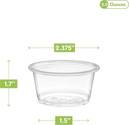 [2 oz - 200 Cups Clear] Diposable Plastic Portion Cups No Lids, Small Mini Containers For Portion Controll, Jello Shots, Meal Prep, Sauce Cups, Condiments, Medicine,