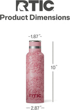 RTIC 20oz Journey Bottle Metal Stainless Steel Vacuum Insulated, BPA Free, Reusable, for Water, Hot and Cold Drinks, Travel, Sports, Camping, Pink Peonies