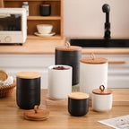 Food Storage Jar Strong Ceramic Storage Canisters with Airtight Wooden Lid,Kitchen Storage Containers for Serving Coffee Beans, Tea, Sugar, Salt, Spices (Big black)