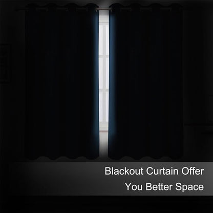 Blackout Curtains 66 x 72 Inch Long Navy Blue Curtains Set of 2 Panels Room - Image 3