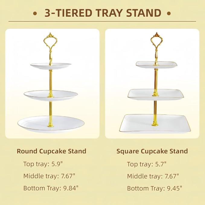 RAUVOLFIA 5 Pcs Dessert Table Stand Set - 2 X 3 Tier Plastic Cupcake Display Stands Cookie Tray Rack Serving Tower & 3 Pcs Trays for Wedding Baby Shower Tea Party