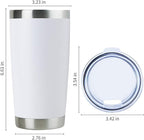 DOMICARE 20oz Stainless Steel Tumbler Bulk with Lid, Double Wall Vacuum Insulated Travel Mug, Powder Coated Coffee Cup, Powder White, 1 Pack