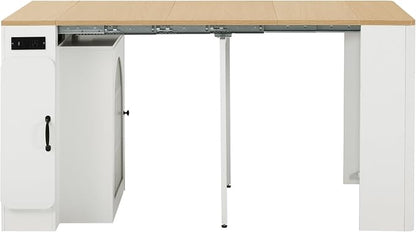 Extendable Dining Table with 3 Removable Middle Leaves, Mobile Rolling Island - Image 8