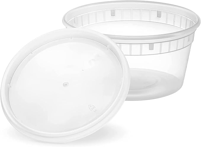 Mr Miracle 8OZ Deli Containers with Lids - 48 Pack of 8 oz Clear Airtight Reusable Plastic Food and Multi-Purpose Deli Containers - Microwave, Freezer, and Dishwasher Safe