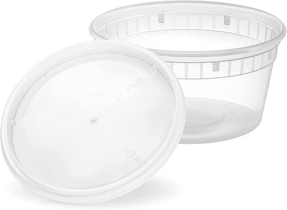 Mr Miracle 8OZ Deli Containers with Lids - 48 Pack of 8 oz Clear Airtight Reusable Plastic Food and Multi-Purpose Deli Containers - Microwave, Freezer, and Dishwasher Safe