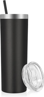 VEGOND Stainless Steel Skinny Tumbler, 20 oz Vacuum Insulated Tumbler with Lid and Straw, Double Wall Coffee Cup, Travel Mug for Cold Hot Drinks, Black 1 Pack