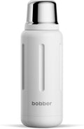BOBBER 34 oz Stainless Steel Travel Thermos for Hot and Cold Drinks – Dishwasher Safe Metal Water Bottle with Cup Lid – Keeps Hot for 48 Hours – BPA-Free, Vacuum Insulated (White)