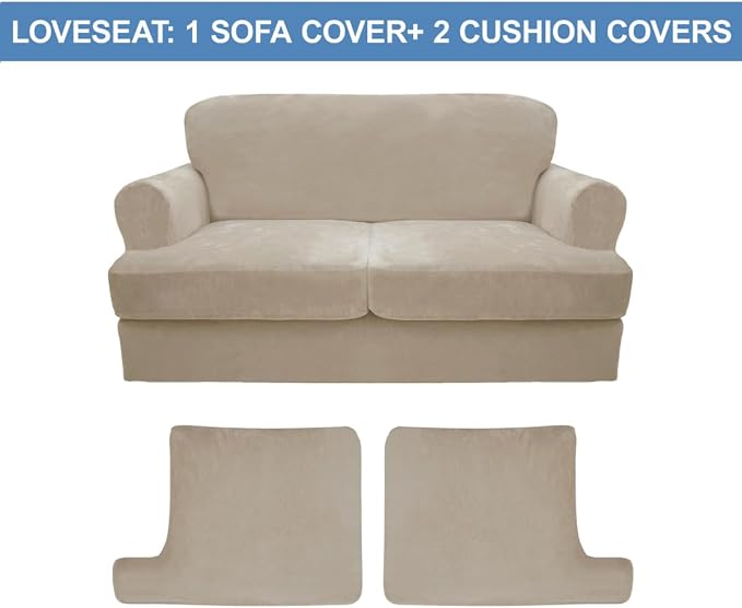 CUCRAF T Cushion Sofa Cover 3 Piece Loveseat Slipcovers, Soft Thick Velvet - Image 5