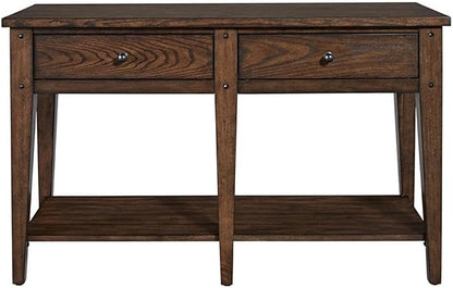 MAKLAINE Wood Transitional Sofa Table, Dark Brown Oak Finish, Poplar Solids and - Image 5