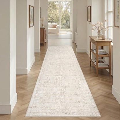 2'6''x8' Hallway Washable Runner Rug: Neutral Kitchen Carpet Beige | Vintage - Image 8