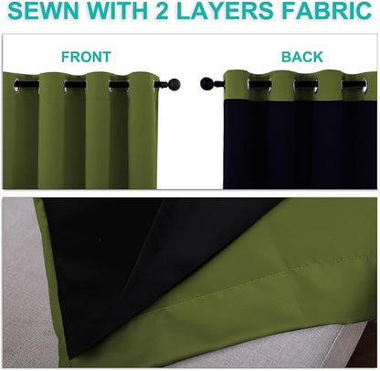 NICETOWN 100% Blackout Curtains 54" Long, Olive Green, 1 Pair, Double-Deck - Image 5