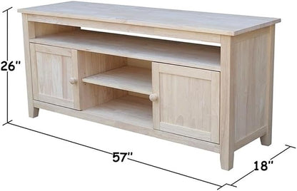 Entertainment TV Stand with 2 Doors Unfinished Solid Parawood 57"W x 18"D x 26"H - Image 10