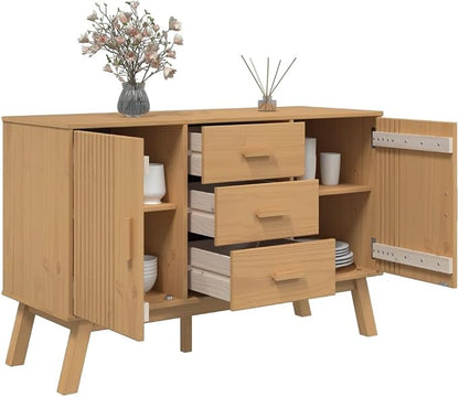Scandinavian Style Sideboard Brown Solid Pine Wood 45 Inch Wide Sideboard - Image 6