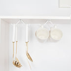 Cabinet Hook Mug Holder - Hanging Coffee Cup Rack for Kitchen, Under Cabinets Metal Hangers Organizer Shelf Storage Utensil (White)